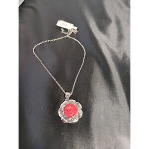 Sterling Silver Red Flower Detachable Pendant Necklace